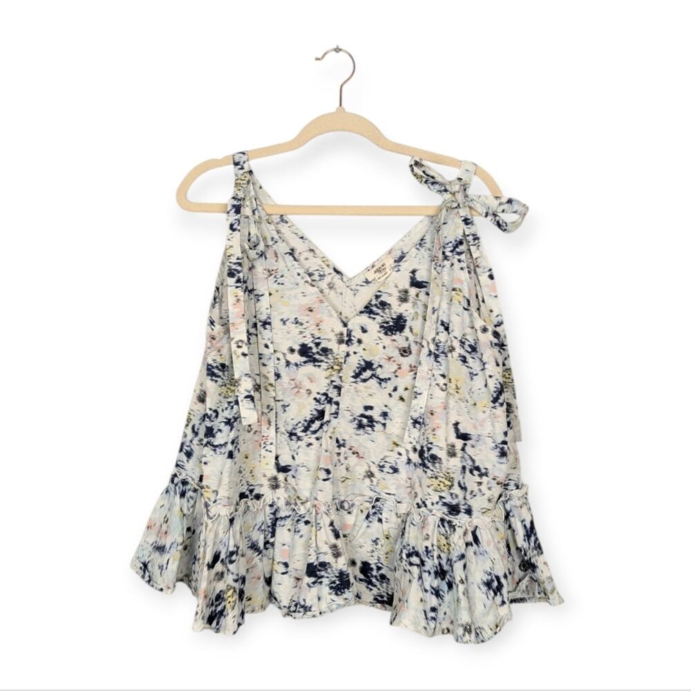 Jason Wu White & Blue Blurred Magnolia Sleeveless Ruffle Top Size 10